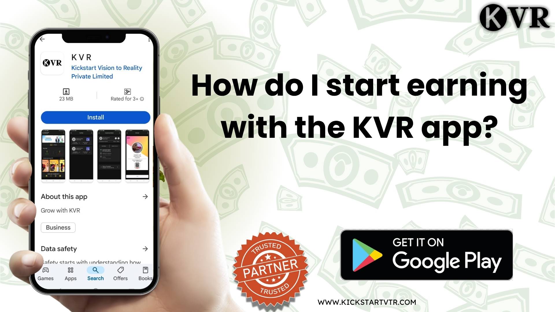 How do I start earning with the KVR app?